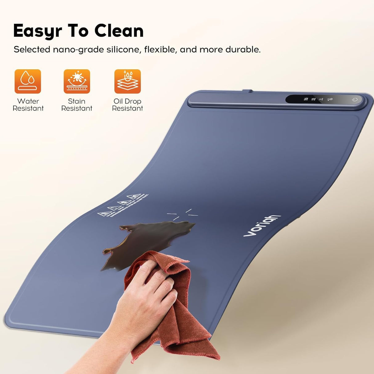 Warming Mat for Food, Voriah Electric Warming Tray with 3 Temp Settings & Auto Shut-Off, Food Warmer with Thick Silicone Surface to Keep Food Warm at Buffet, Parties, and Family Use(Dark Blue)