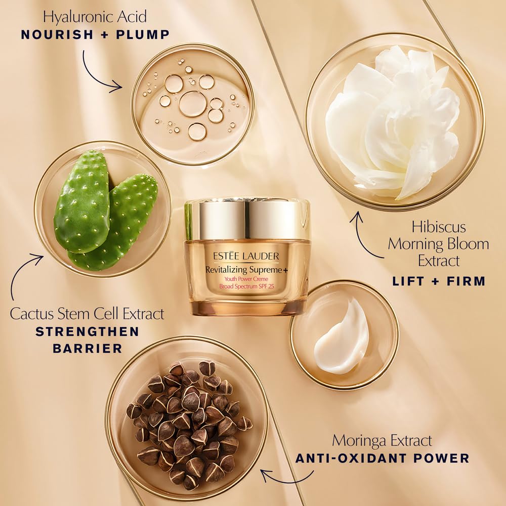 Estée Lauder Revitalizing Supreme+ Youth Power Cream Moisturizer SPF 25 with Hyaluronic Acid & Peptides, 1.7 Ounce.