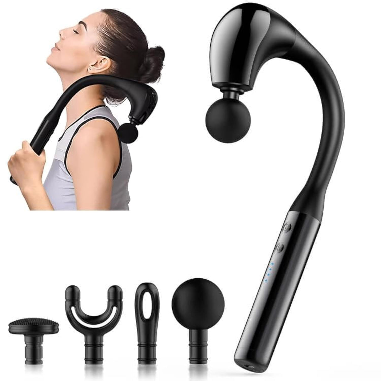 Fronnor Massage Gun Deep Tissue with Extended Handle Revolutionary U-Shaped Back Massager Body Massager for Neck,Shoulder,Leg