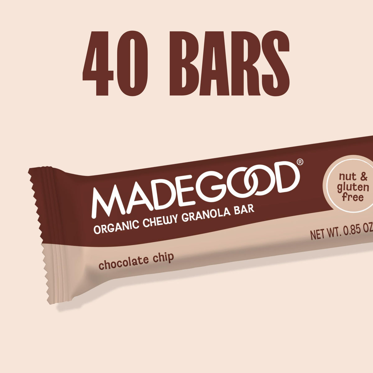 MadeGood Chocolate Chip Chewy Granola Bars, 40-Pack, Gluten Free Snacks