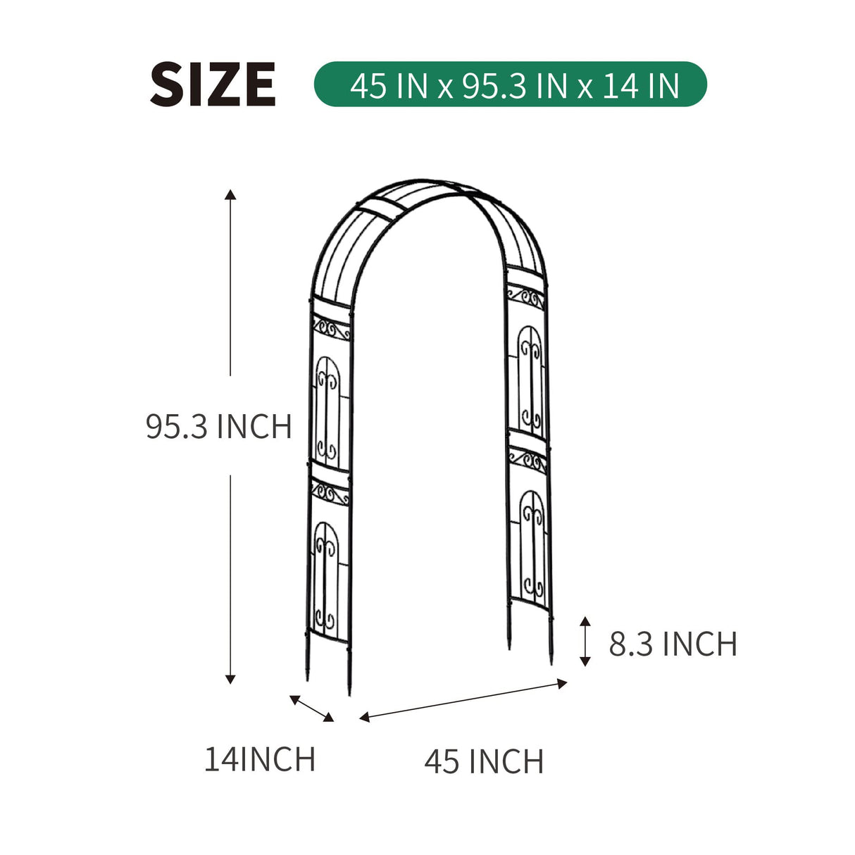 SCENDOR Metal Garden Arbor Wedding Arch 95.3" H x 45" W, Heavy Duty Rustproof Iron Pergola Trellis for Climbing Plants Outdoor Garden Patio Pathway Lawn Ceremony Party Decoration