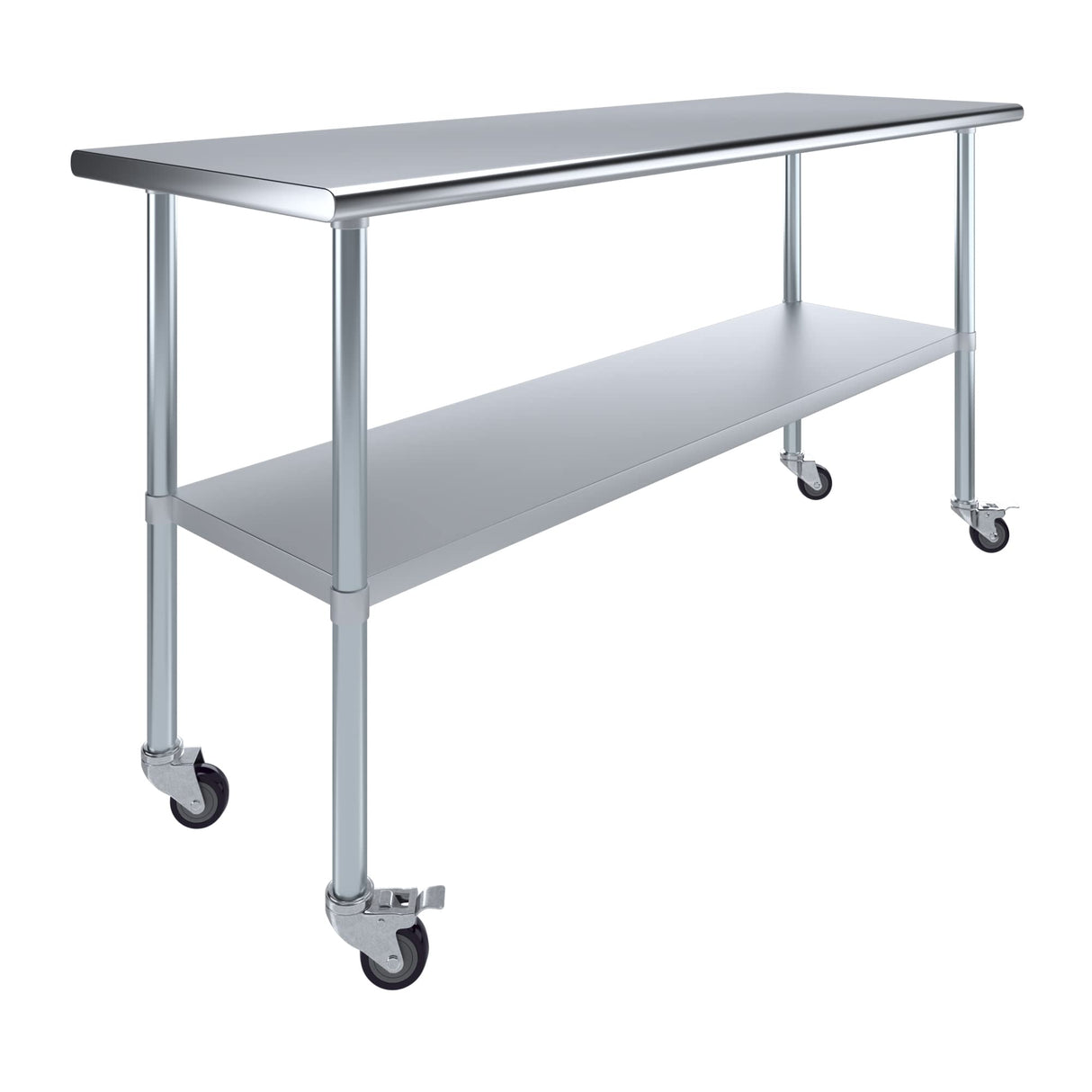AmGood 24 in. x 72 in. Stainless Steel Work Table with Wheels | Metal Kitchen Food Prep Table | NSF