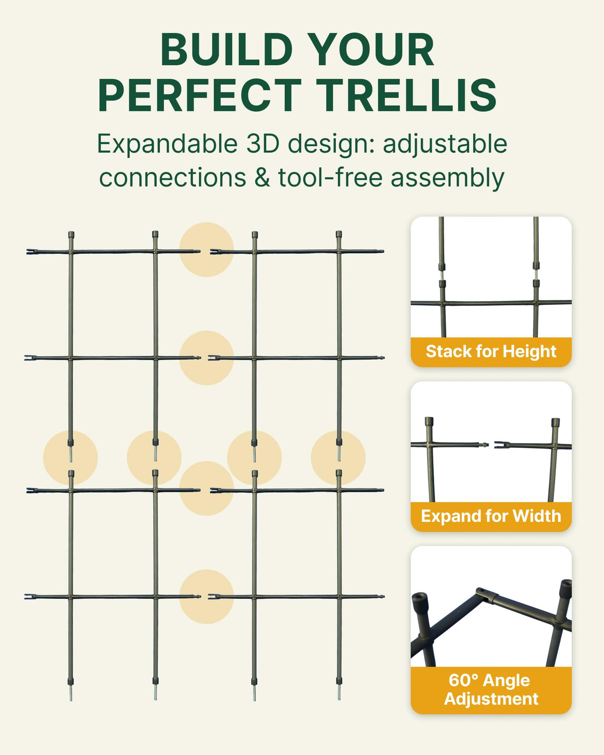 DAIM Multi Link Trellis Plant Support Garden Trellis for Climbing Plants Outdoor Plant Supports for Indoor Plants Stackable Fence Tower Modular L or V-Shape for Balconies & Gardens, Gray, 16 Pieces
