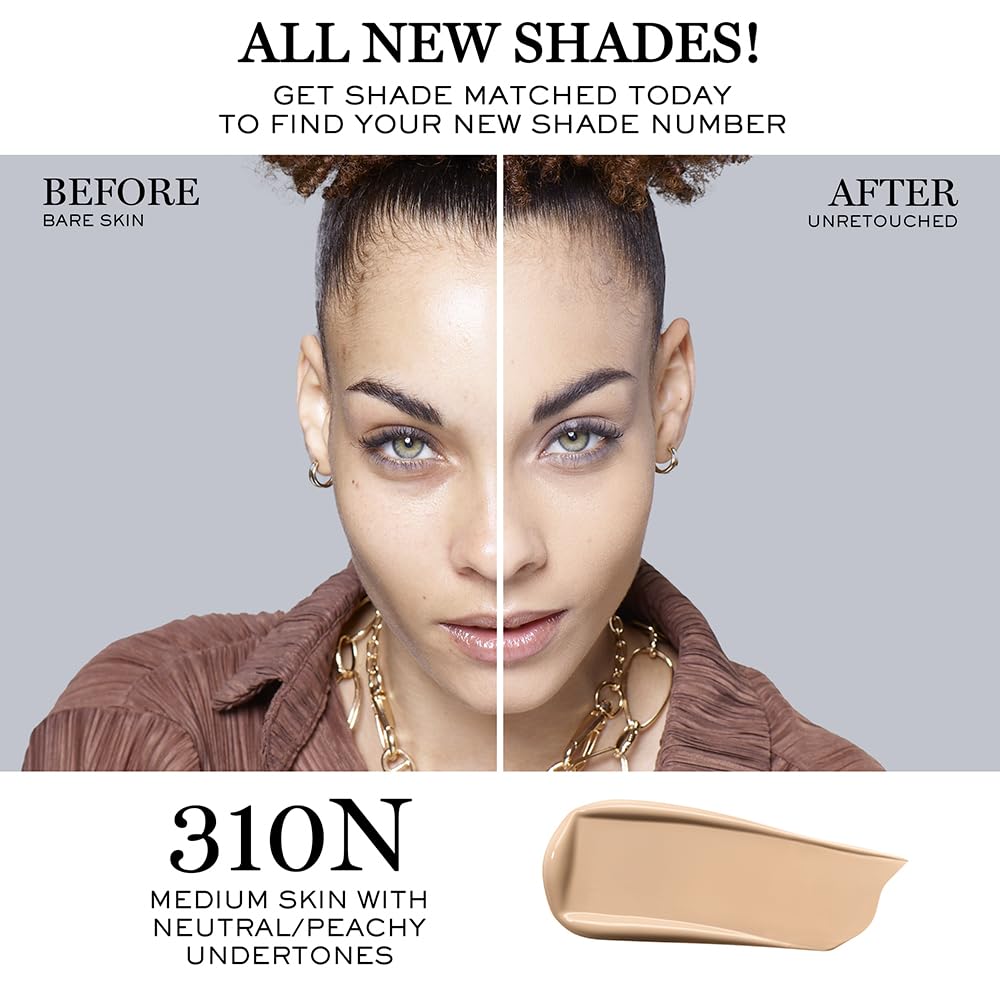 Lancôme Teint Idole Ultra Wear Buildable Full Coverage Foundation - Longwear & Waterproof - Natural Matte Finish - 310N (Medium Skin with Neutral/Peachy Undertones), 1 Fl Oz