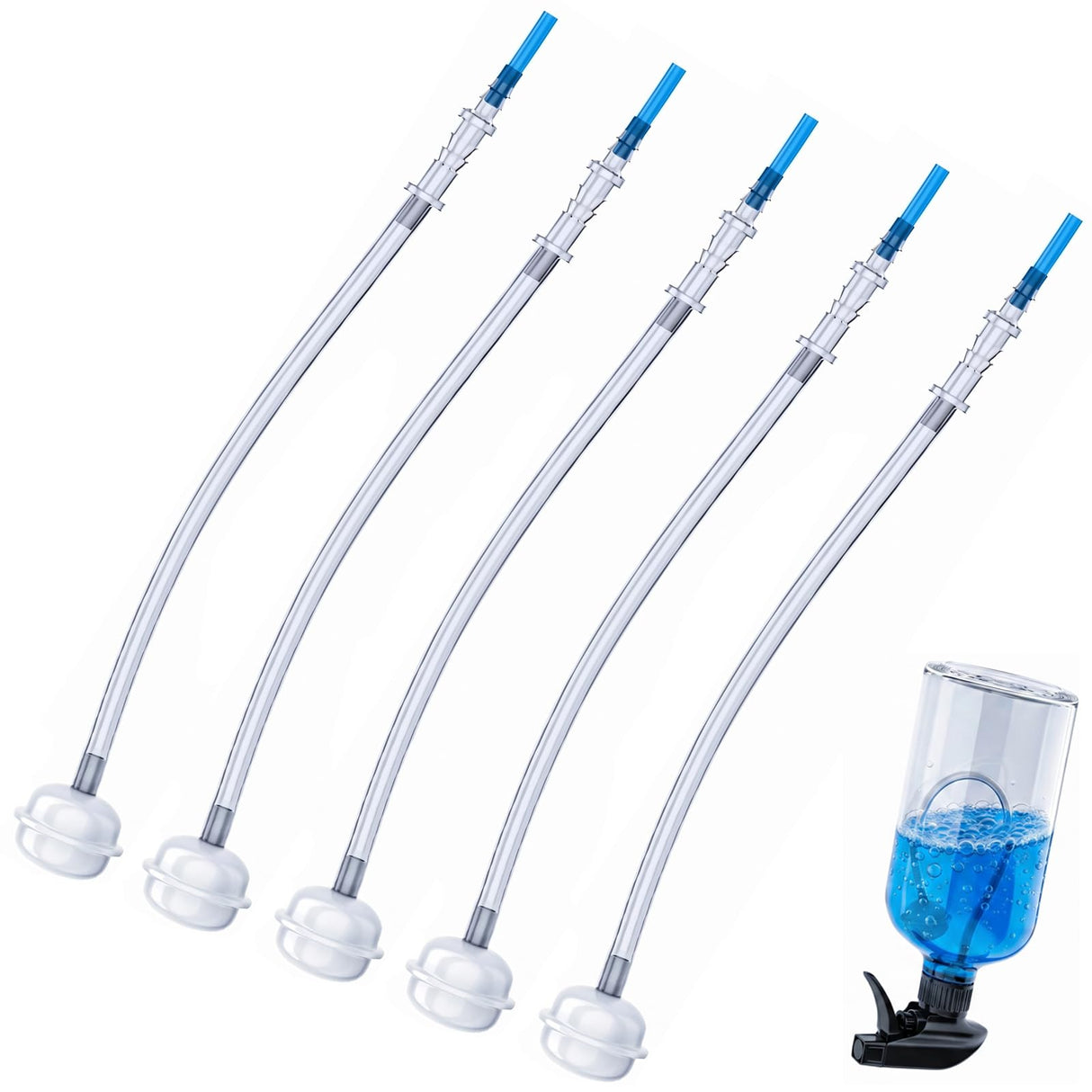 Flexible 360° Spray Bottle Adapter with Weighted Tube, Universal Fit Sprayer Nozzle Replacement for Upside Down Spraying, Flexible Dip Tube Attachments for Car Detailing & Cleaning (5 Pack)