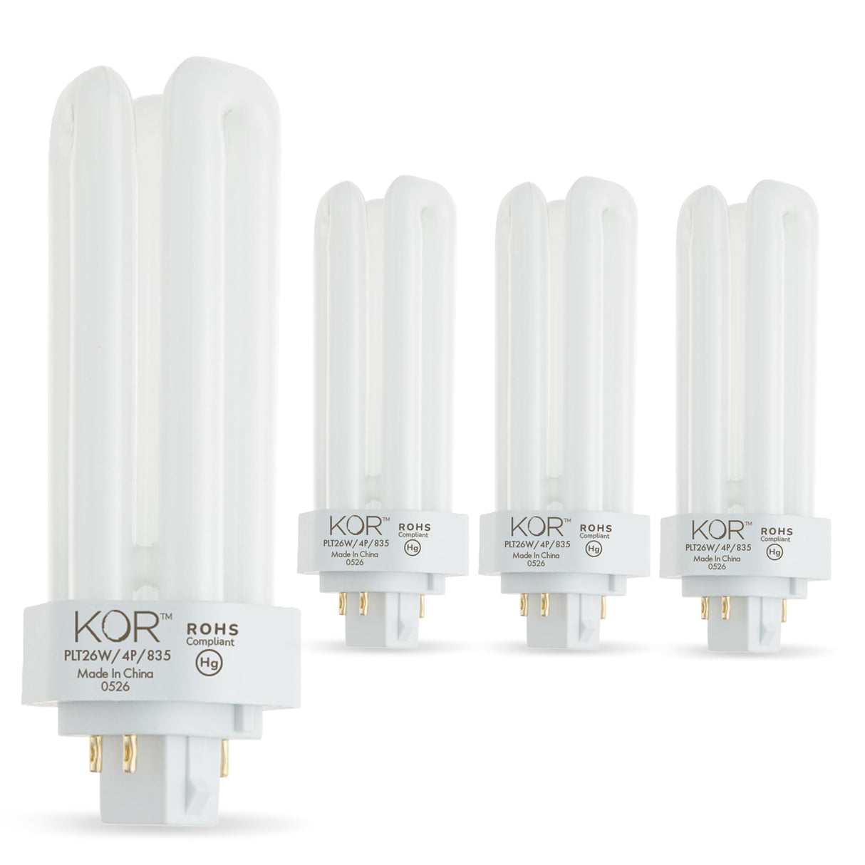 KOR (Pack of 4 26 Watt Triple Tube - GX24Q-3 (4 Pin) Base -3500K White - CFL Light Bulb - Philips 268243 PL-T 26W/35/4P/ALTO - GE 97616 F26TBX/835/A/ECO