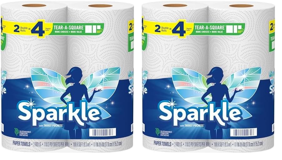 Sparkle Pick-A-Size Paper Towels, 24 Double Rolls = 48 Regular Rolls, Everyday Value Paper Towel with Full and Half Sheets