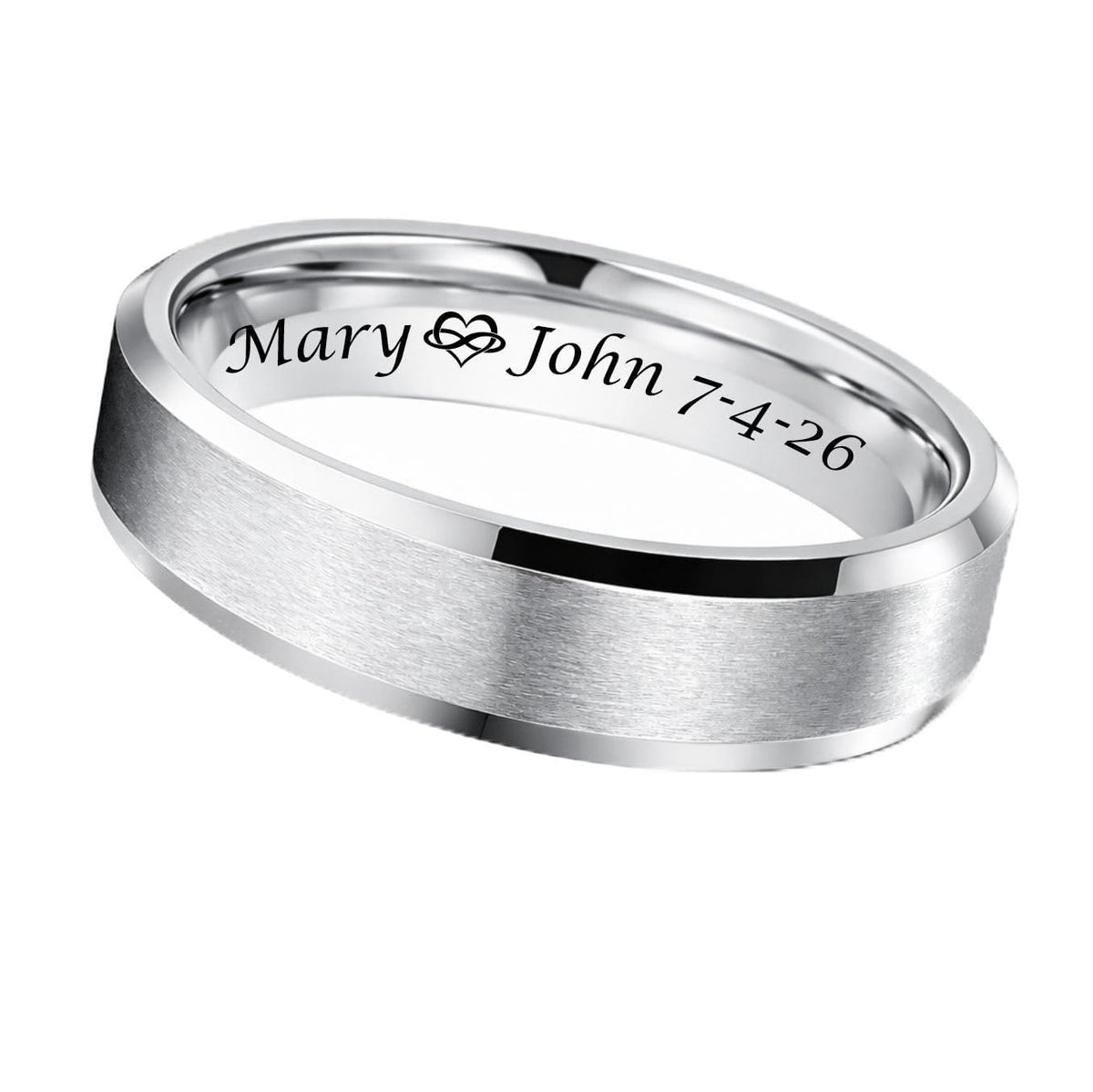 Personalized Men’s Silver Ring – Custom Engraved Wedding Band with Beveled Edge – Free Engraving in Any Language - Ships from USA