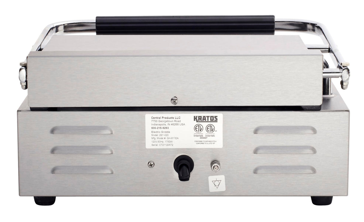 Kratos Commercial Electric Panini Sandwich Grill with Grooved Plates, 14" x 9" Cooking Surface, Commercial Countertop Panini Press, 120V, 1750W (29Y-020)