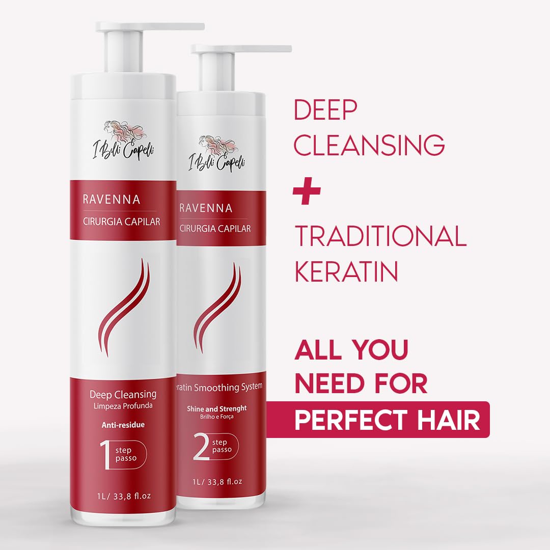 I Belli Capelli Ravenna Professional Keratin, Long-lasting Straightening Effect - Cirugia Capilar - Celulas Madres Straightener System - 2x1L/33.8