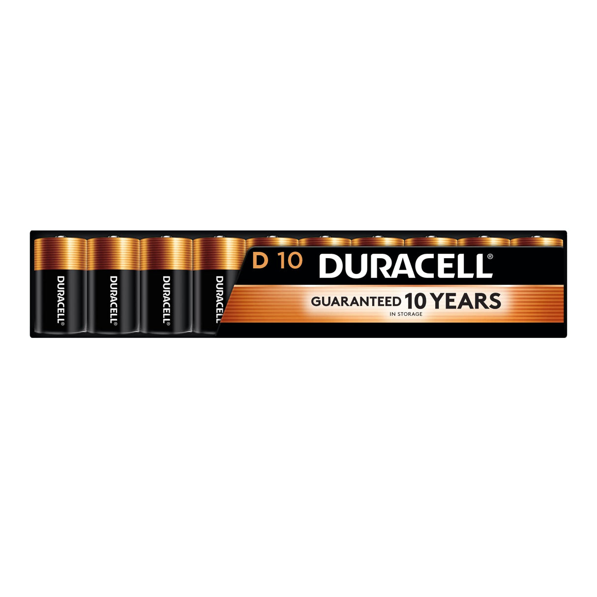 Duracell Coppertop D Batteries, 10 Count (1 Pack), D Battery with Long-lasting Power, All-Purpose Alkaline Battery for Household and Office Devices