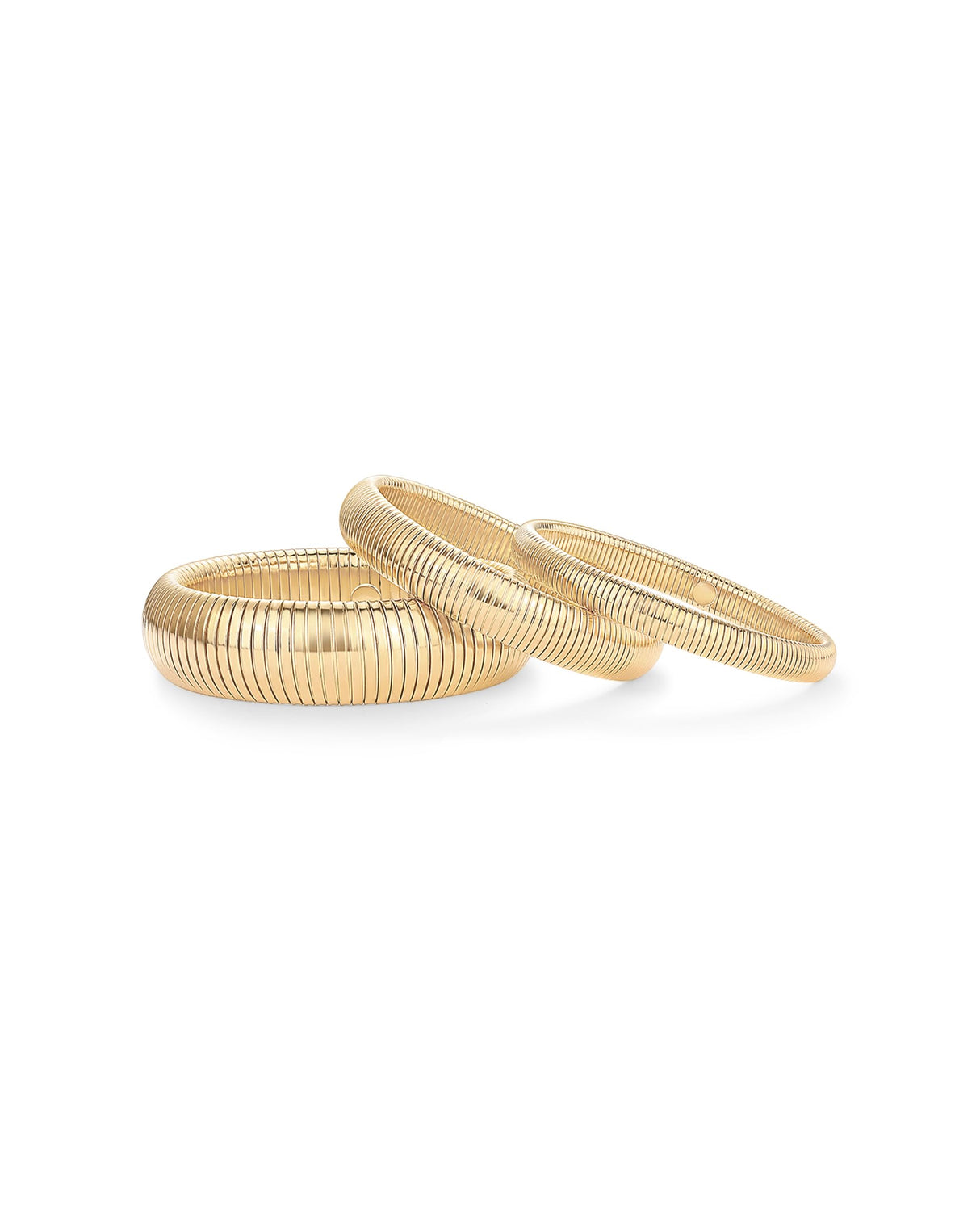 PAVOI Stainless Steel 14K Yellow Gold Plated Waterproof Flexible Stretch Chunky Bangle for Women | Cobra Bracelet 8mm Wide