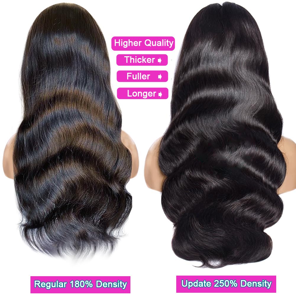 IUPin 250% Density 28 Inch Glueless Wigs Human Hair Pre Plucked with Baby Hair 13x6 Wear and Go Body Wave Human Hair Lace Front Wigs for Black Women 13x6 HD Transparent Frontal