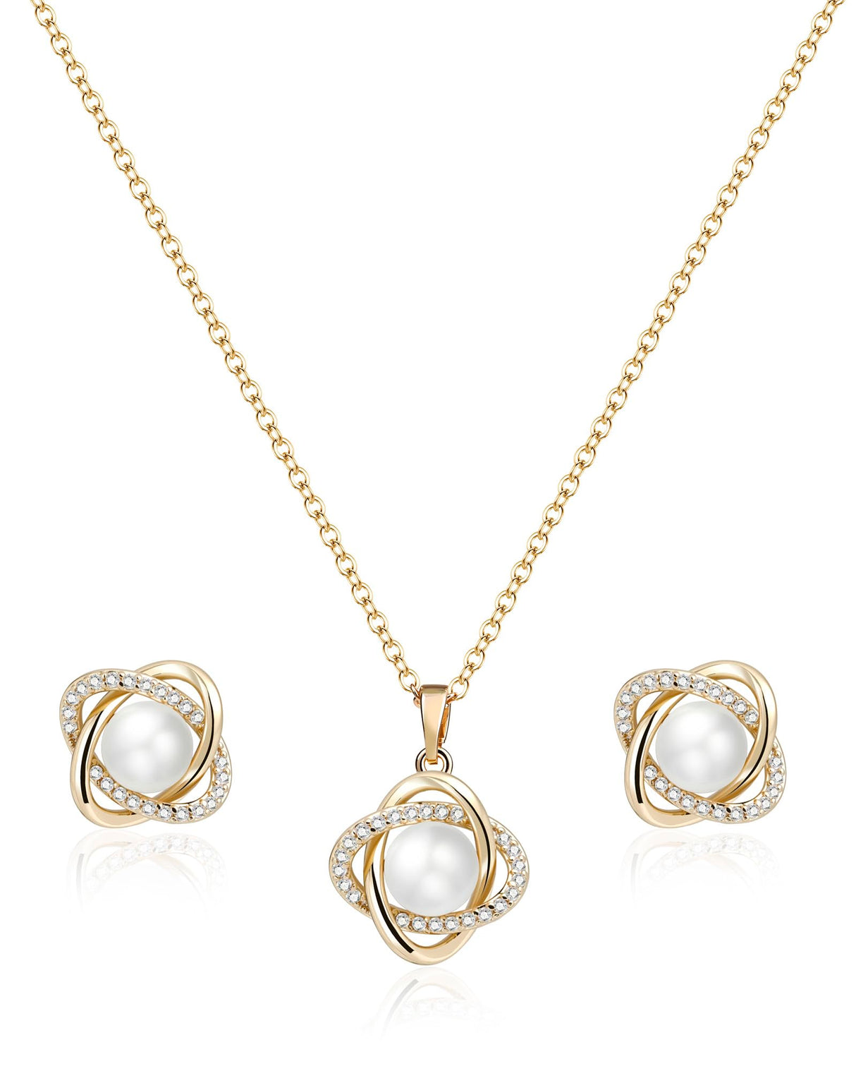 Teppdfann 14K Gold Plated Pearl Jewelry Set for Women - Matching Pearl Necklace and Earring Set with Wrapped Design, June Birthstone Jewelry Set for Gift