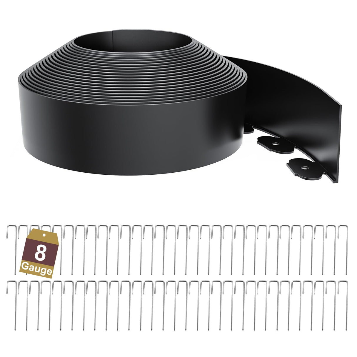 Landscape Edging Border 3 Inch Tall 50Ft with 60Pcs 8 Gauge Metal Spikes, Plastic Garden Edging Border Garden Fence Border Lawn Edging for Landscaping, Flower Bed, Tree Ring, Pathway