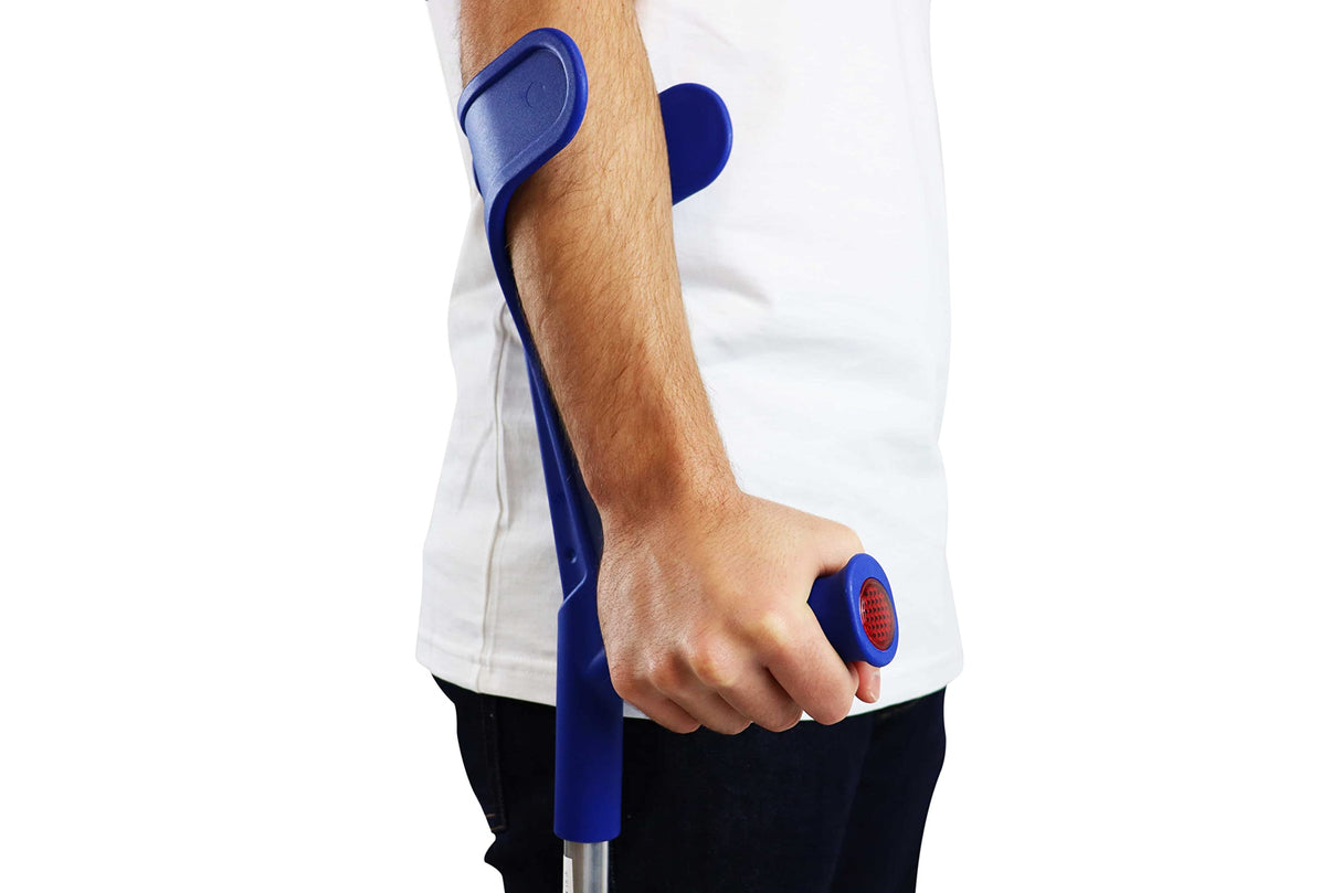 PEPE Mobility - Forearm Crutches for Adults (x2 Units, Open Cuff), Adjustable, Aluminum, Blue - Made in Europe