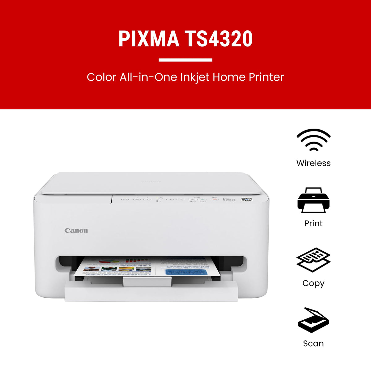 Canon PIXMA TS4320 – Wireless Color Inkjet Printer with Print, Copy, Scan