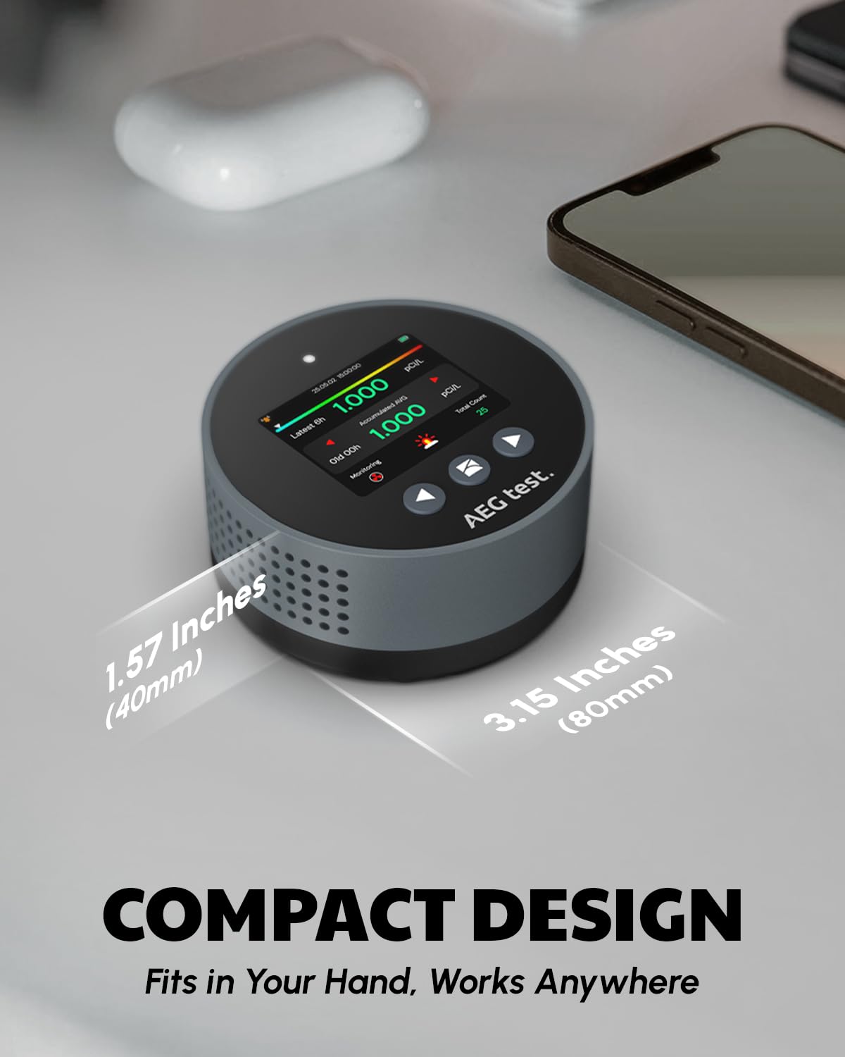 AEGTEST HOUND-1085 Radon Detector for Home, Basement & Nursery, Long-Term Continuous Radon Monitor for Family Lung Health, Rechargeable with 45-Day Battery Life, Audible/Visual Alarms, pCi/L or Bq/m³
