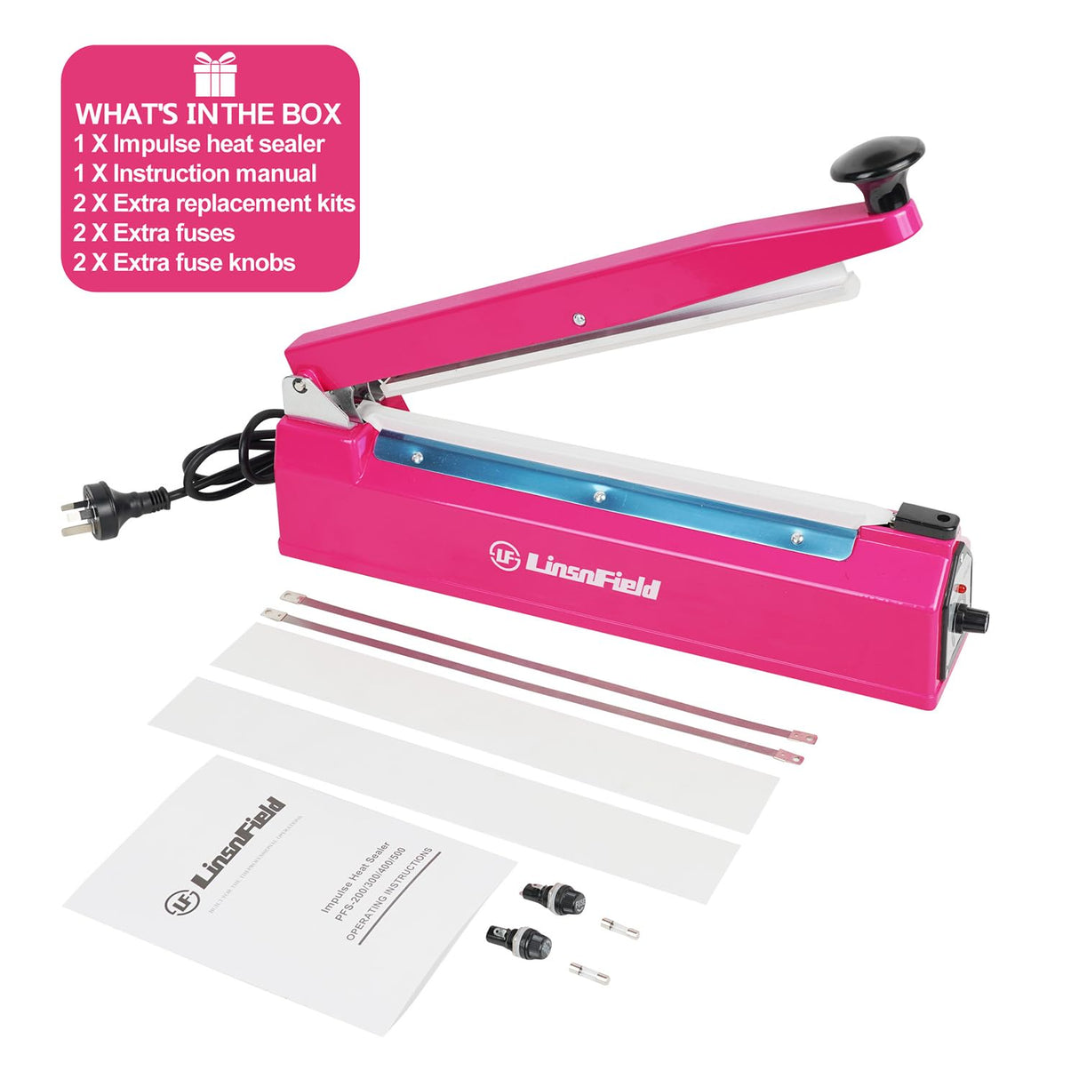 LinsnField Sealer Pro, Patented 8-inch Impulse Heat Sealer, 2-mm Sealing Width Super Heavy Duty Bag Sealing Machine with Extra 2 Replacements, 1Fuse Included, Dragon Fruit