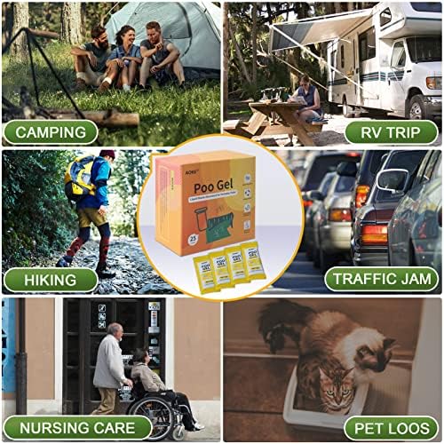 AOKE Portable Toilet Powder, Lemon 100 Pack Poo Gel for Camping Eco Absorbent Gel Liquid Waste Gelling and Deodorizing Powder, Emergency Toilet Waste Treatment for Outdoor Camping Hiking