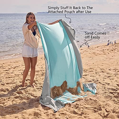WEKAPO Beach Blanket Sandproof Waterproof, Extra Large Beach Mat, Oversized & Compact Sand Free Mat Quick Drying, Lightweight & Durable with 6 Stakes & 4 Corner Pockets