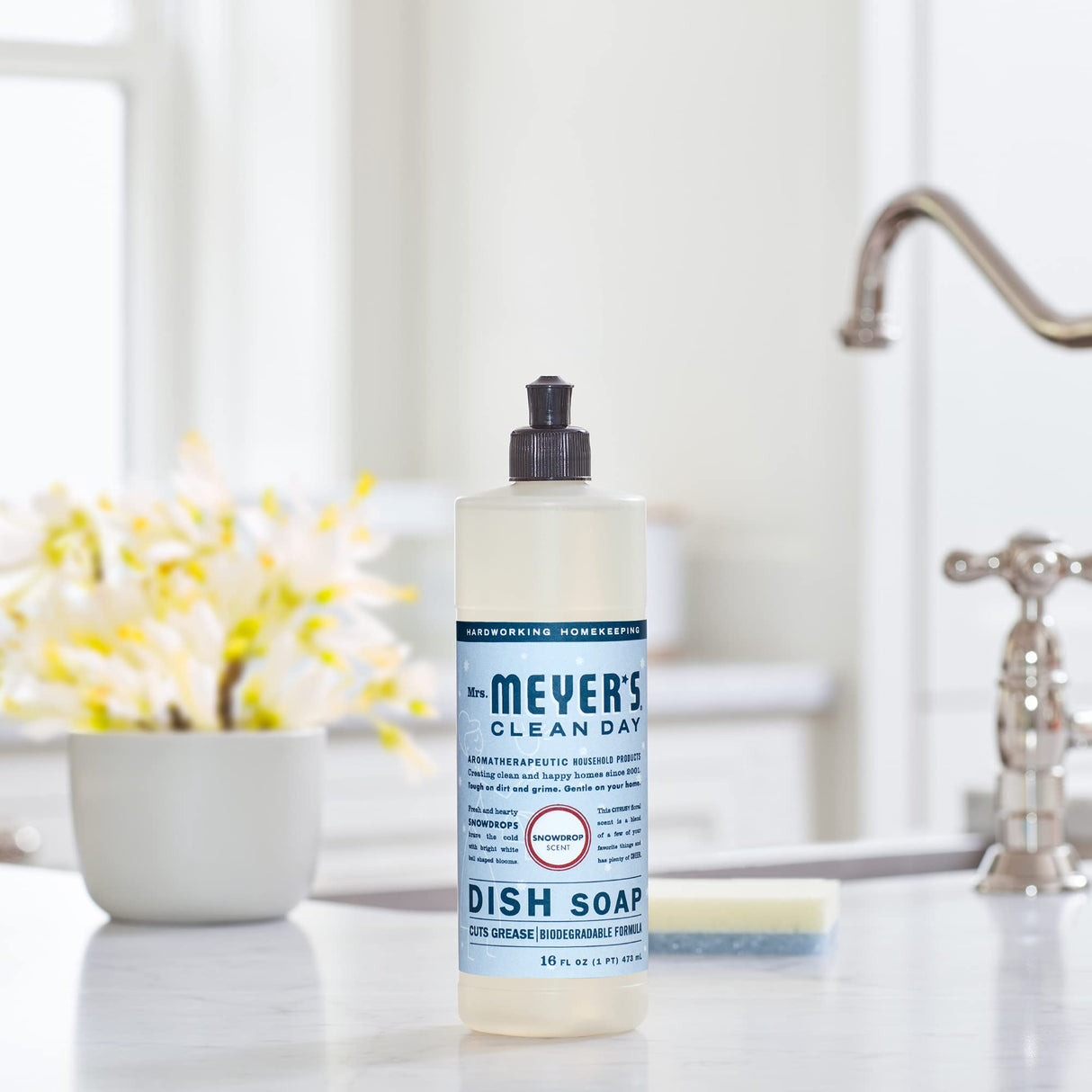 MRS. MEYER'S CLEAN DAY Liquid Dish Soap, Biodegradable Formula, Limited Edition Snowdrop, 16 Fl. Oz - Pack of 3