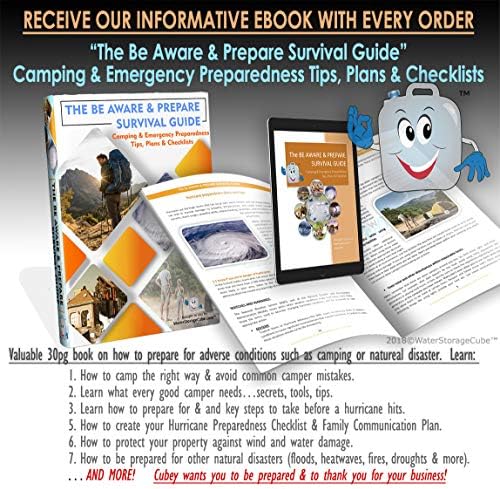 WaterStorageCube Premium Collapsible Water Container Bag, BPA Free Food Grade Clear Plastic Storage Jug for Camping Hiking Backpack Emergency, No-Leak Freezable Foldable Water Bottle 1.3/2.6 Gallon