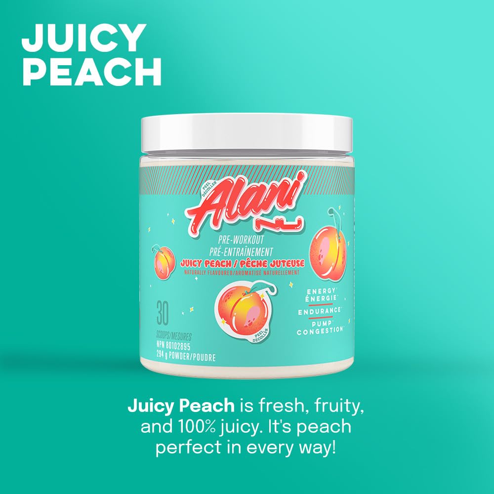 Alani Nu Pre Workout Powder Juicy Peach, Amino Energy Boost, Endurance Supplement, Sugar Free, 200mg Caffeine, L-Theanine, Beta-Alanine, Citrulline, 30 Servings
