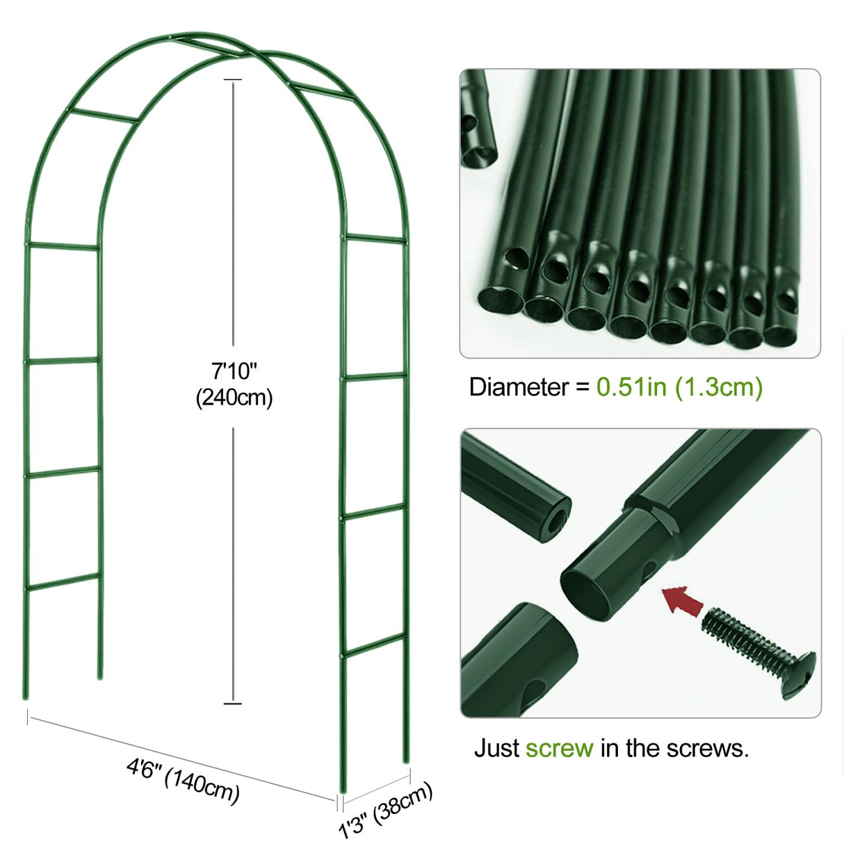 Metal Pergola Arbor, 4.6 ft W x7.9 ft High,Assemble Freely Light Weight