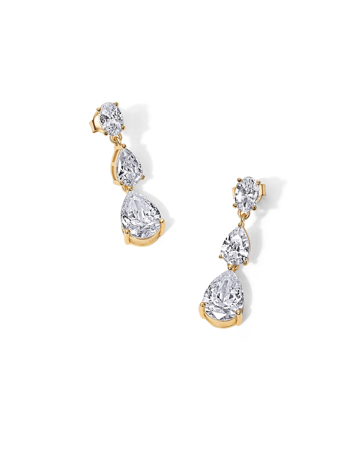 PAVOI Diamond Triple Drop Earrings for Women, 14K Gold Plated, Yellow Gold