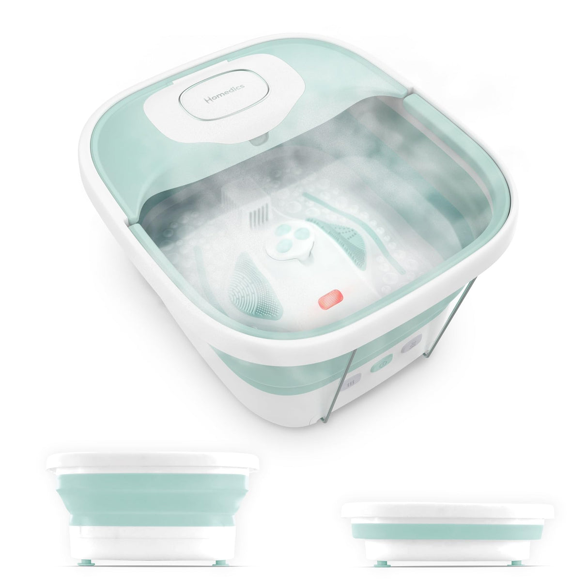 Homedics Smart Space Elite Footbath with Heat Boost, Collapsible, Invigorating Bubble Massage, 3 Pedicure Attachments, Safe to Use Bath Salts, Patented Safety-Lock System, Ergonomic