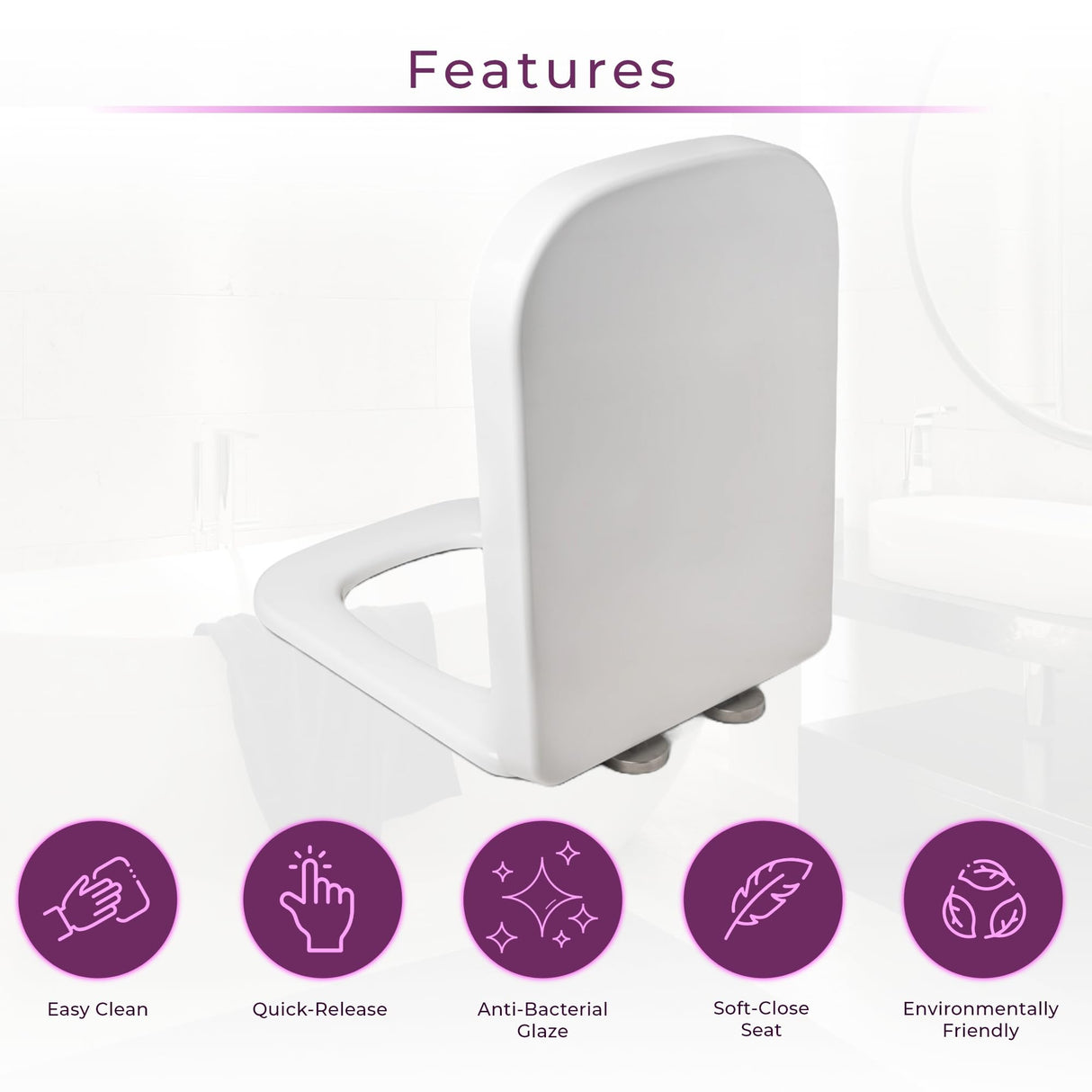 Go Bathrooms White Square Soft Close Quick Release Heavy Duty Toilet Seat