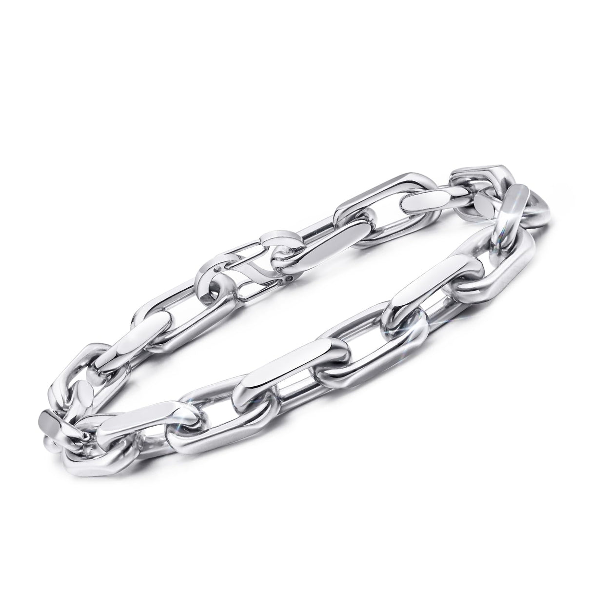 VNOX Link Chain Bracelets for Men - Cool Mens Bracelets Diamond-Cut Paperclip Solid Chain Bracelet Chunky Stainless Steel Jewelry Trendy Gifts for friend Teen (Silver, 8)