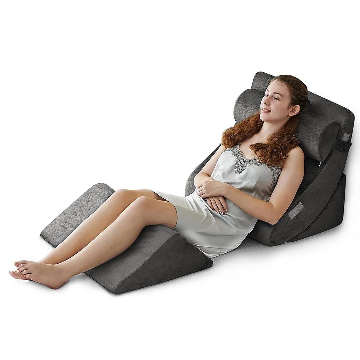 Ganaver 4pcs Orthopedic Bed Wedge Pillow Set Post Surgery Relaxing Back Adjustable Head Support Cushion Triangle Memory Foam Pillow for Acid Reflux Sleeping Reading Leg Elevation Snoring