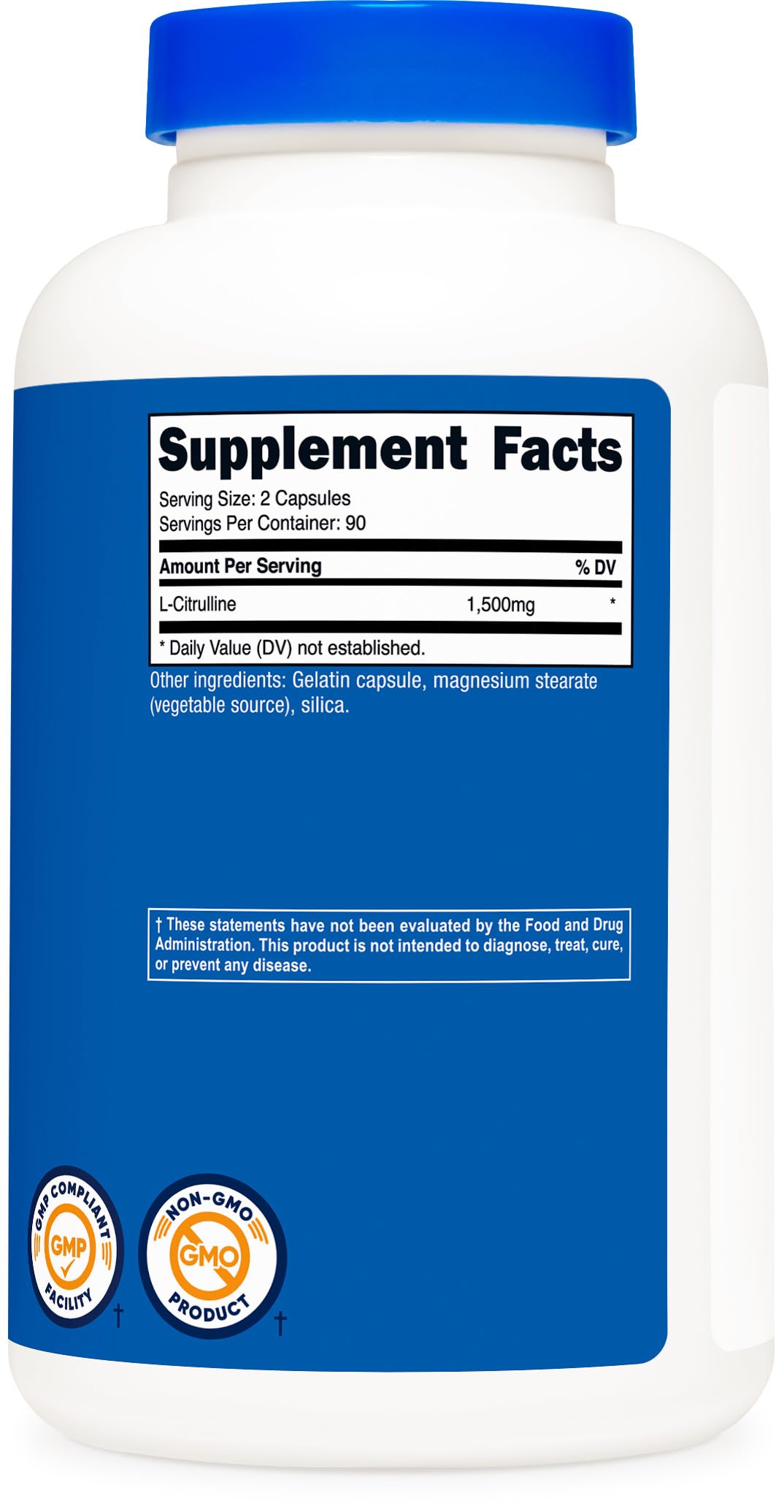Nutricost L-Citrulline 1500mg, 180 Capsules - 750mg Per Capsule, Gluten Free, Non-GMO, Packaging May Vary