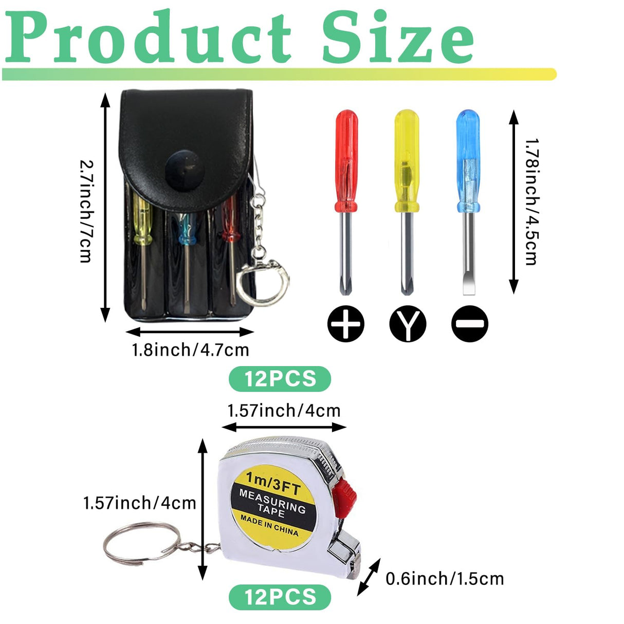 24 Pcs Mini Screwdriver Keychain Tape Measure Keychains Set Keychain Tape Measure Mini Screwdrivers in Pouch Keychain for Birthday Party Favors ,Adult Tool Party Prize for Father's Men Gifts