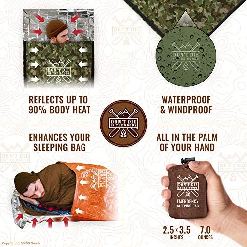 Emergency Sleeping Bag with Hood | Ultralight, Waterproof, Thermal Mylar Sleeping Bag Liner | Survival Bivy Space Blanket Bivey for Hiking, Backpacking, Earthquake, Camping, 72 Bug Out, Survival Kit