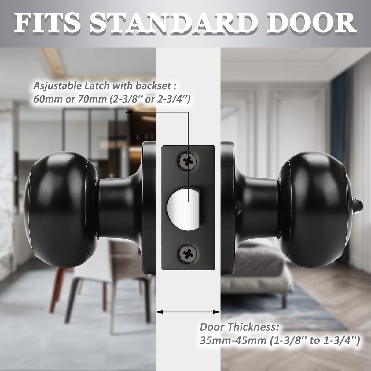 Probrico 10 Pack Round Privacy Door Knob(Thumb Turn Lock on The Inside), Keyless Doorknobs Interior/Exterior Lockset,Privacy Knobs for Bedroom/Bathroom,Black Modern Design Door Hardware