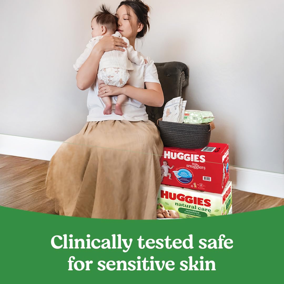 Huggies Natural Care Sensitive Baby Wipes, Unscented, Hypoallergenic, 99% Purified Water, 12 Flip-Top Packs (768 Wipes Total), Packaging May Vary