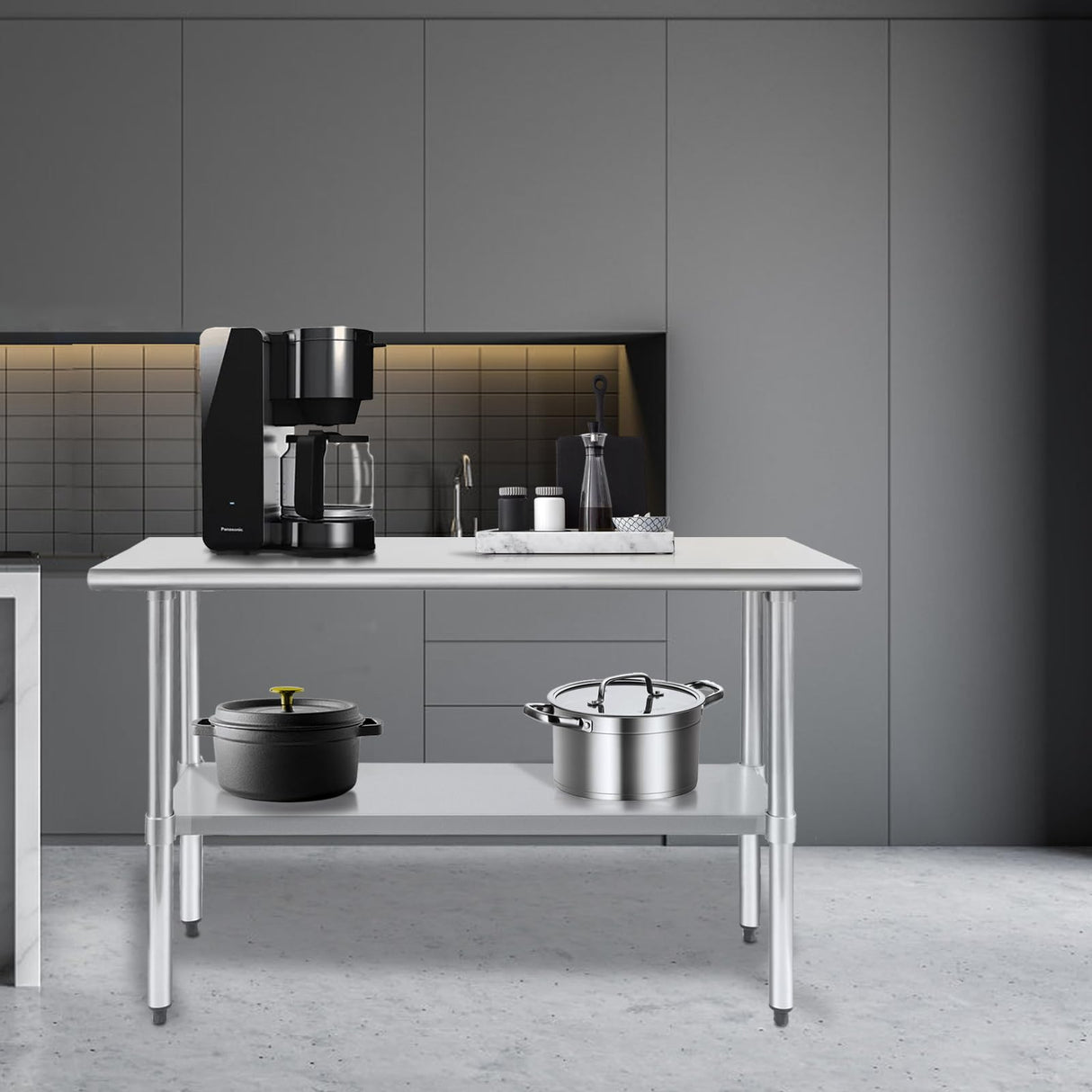 HARDURA Stainless Steel Work Table Commercial 18×48 Inches Kitchen Prep Table and Heavy Duty Commercial Workbench NSF 430 with Undershelf and Galvanized Legs