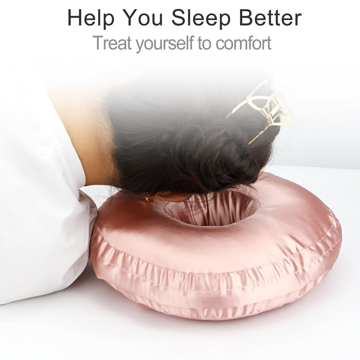 Washable Silky Satin Ear Piercing Pillow with Removable Pillowcase Smooth Cooling Donut Pillows Hole for Ear Pain Relief CNH Sleeping Pressure Sore Side Sleepers Ear Guard Protector, Coral