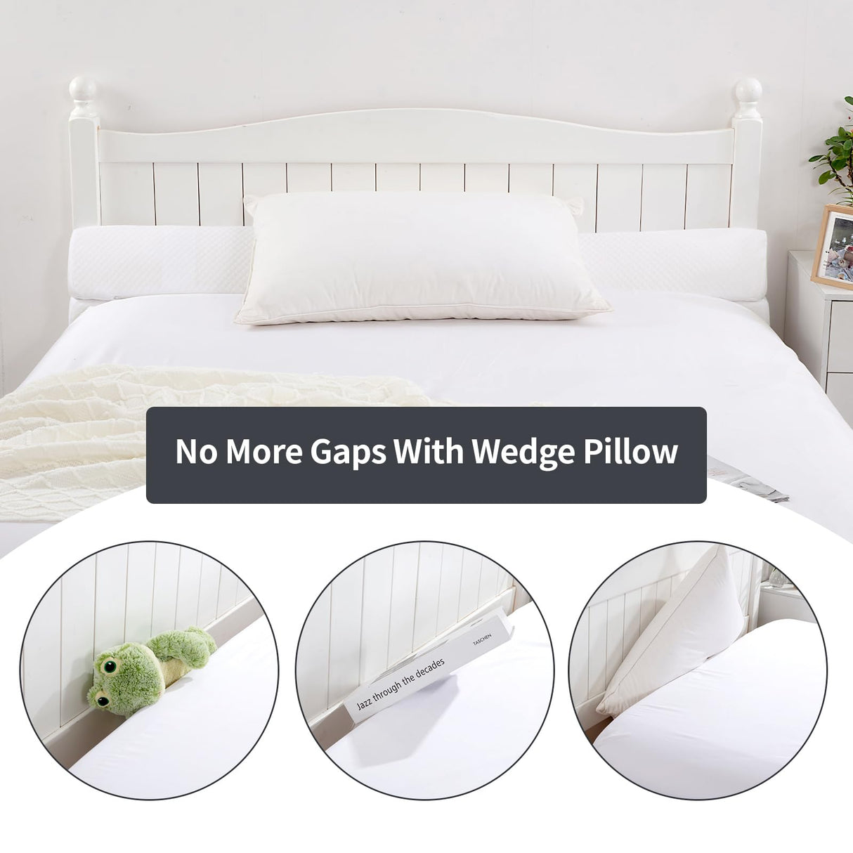 MABOZOO Pillow Wedge for Headboard Gap,White Bed Wedge Gap Filler King Size,Foldable Bed Wedge Pillow for Headboard,Foam Mattress Gap Filler,76"x6"x6"