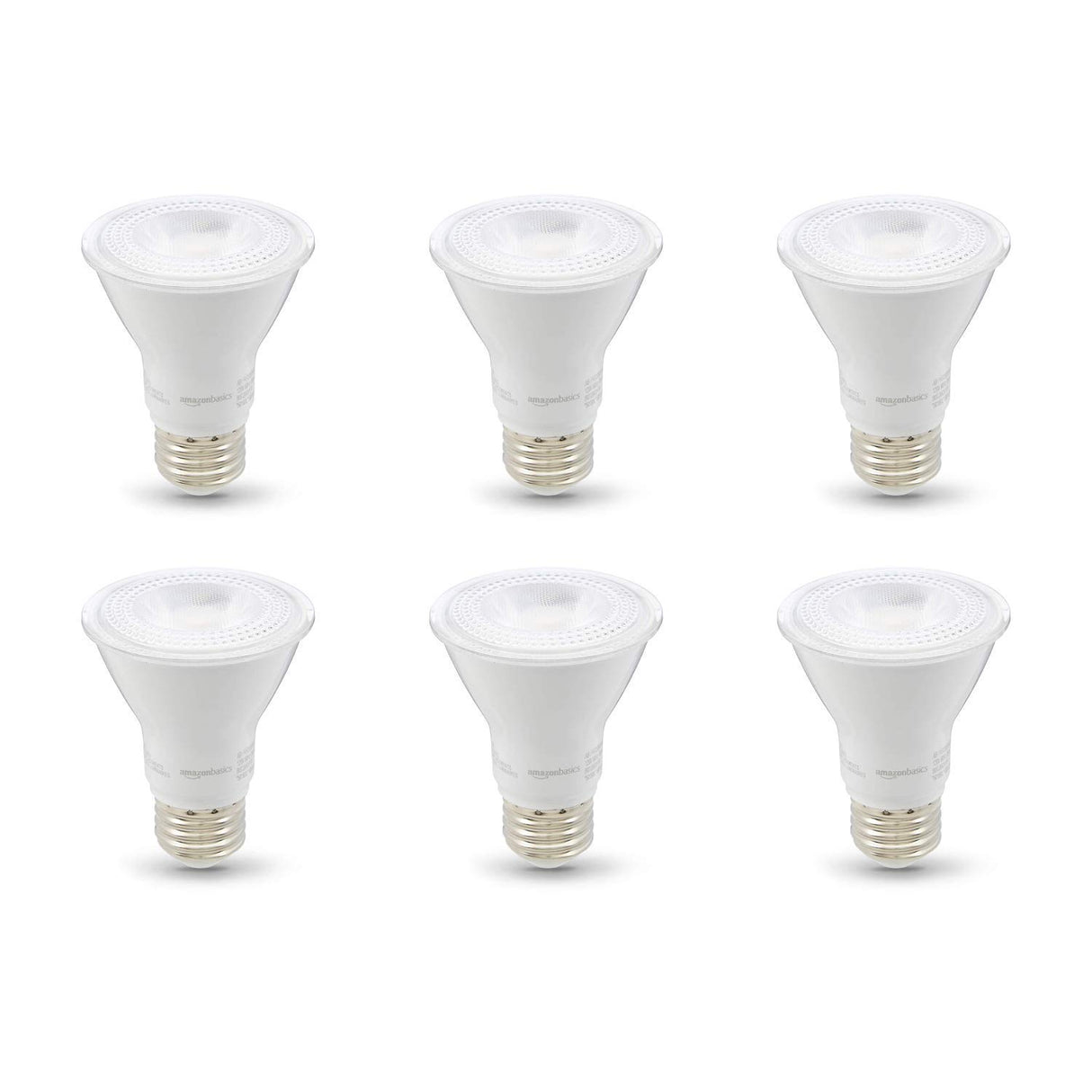 Amazon Basics PAR20 LED Light Bulb, 50W Equivalent, 7W Energy Efficient, E26 Standard Base, Warm White 3000K, Dimmable, 10,000 Hour Lifetime, 6-Pack