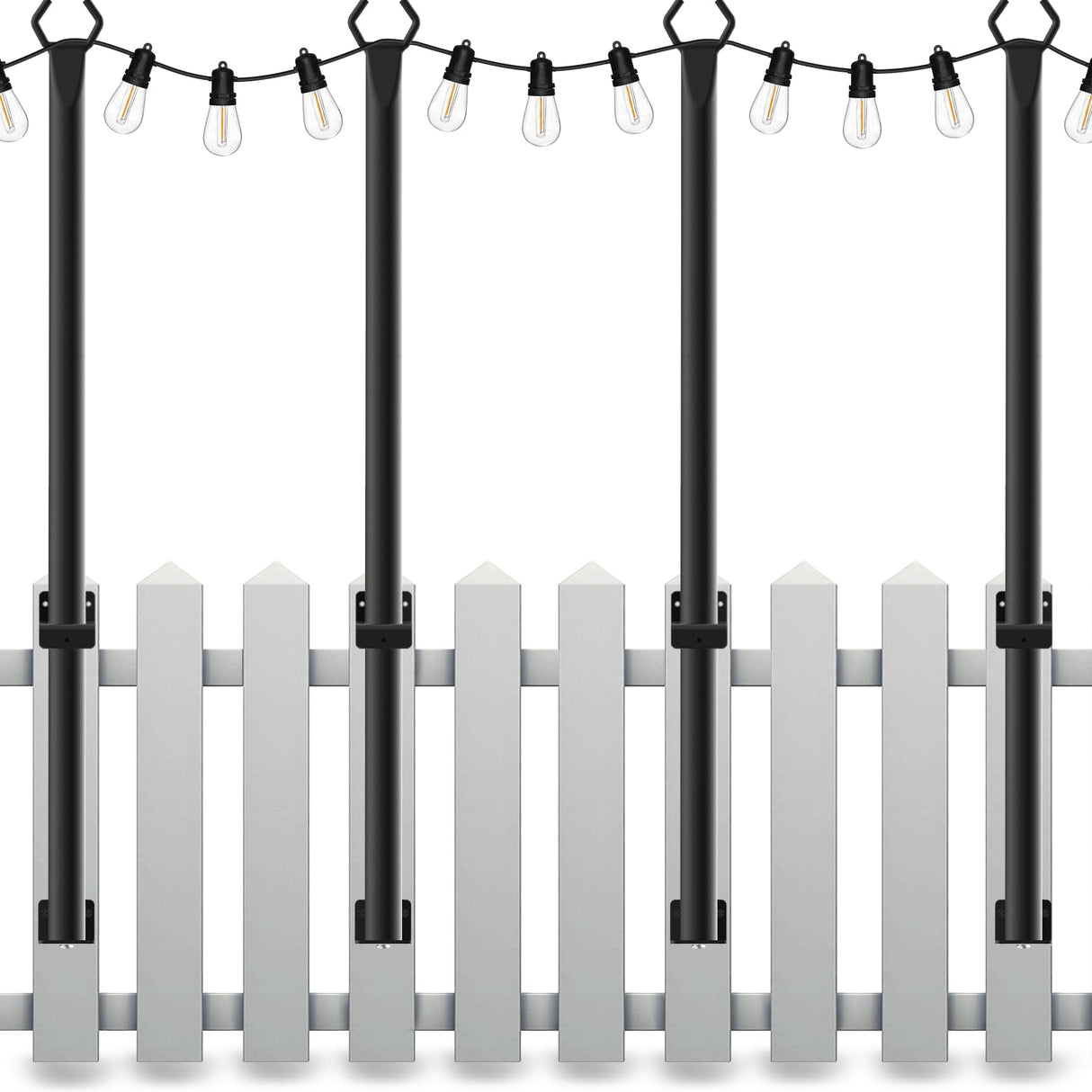 Mutovlin 4 Pack String Light Poles,5 Ft Light Poles for Outside String Lights,Outdoor Lights Pole with Fork,Metal Poles Stand for Patio Deck Backyard