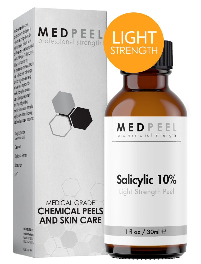 MedPeel Light Strength Chemical Peel Set - with Alpha & Beta Hydroxy Acid Face Peel for all Skin Tones - 10% Salicylic 30ml/1fl oz, 30% Glycolic