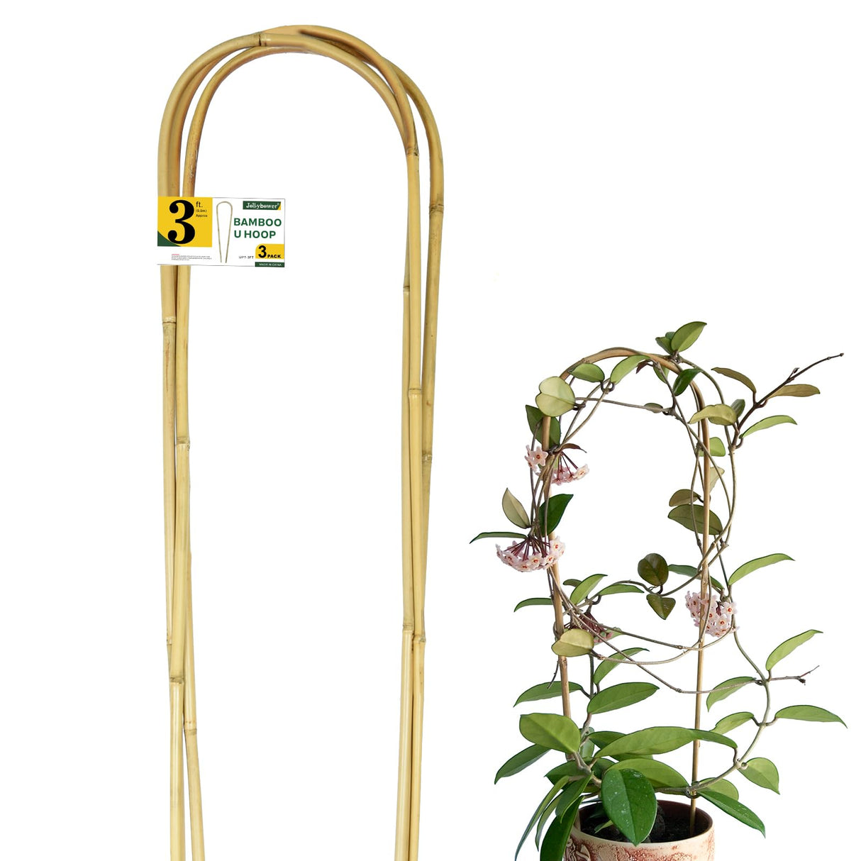 Jollybower Natural U-Hoops Bamboo Plants Trellis 3Ft, Garden Trellis U-Shape for Climbing Plants, Garden Arch Trelli Support for Potted Plants, Vines, Ivy Climbing Plants, Flowers-3 Pack