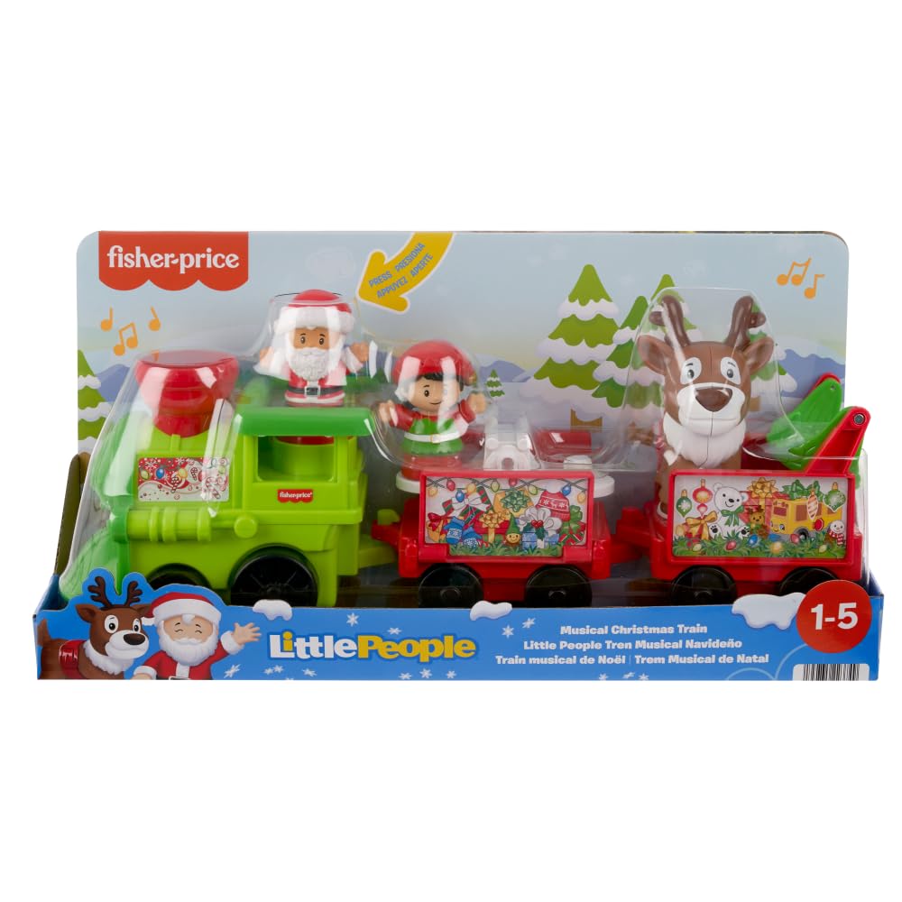 Fisher-Price Little People Toddler Toy Musical Christmas Train with Santa Elf & Reindeer Figures for Pretend Play Kids Ages 1+ Years