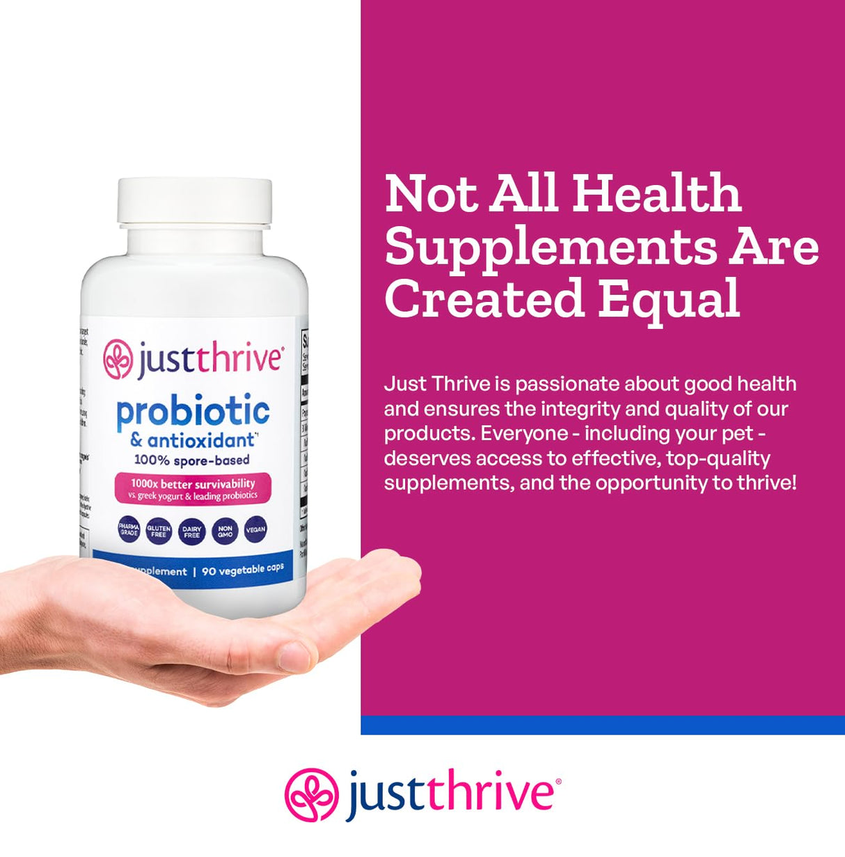 Just Thrive Probiotic & Antioxidant Supplement - 100% Spore-Based Digestive and Immune Support - Gluten Free, 90 Caps