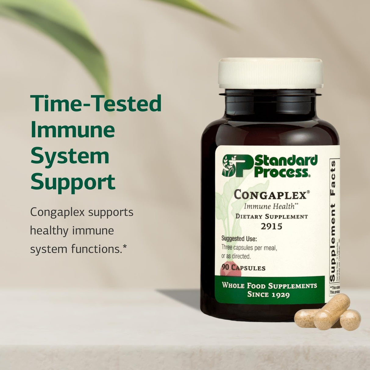 Standard Process Inc. Congaplex, Thymus Gland Support Supplement, Support Immune Health with Calcium Lactate, Magnesium, Vitamin C & Vitamin A, Immune System Aid with Mushroom Powder - 90 Capsules