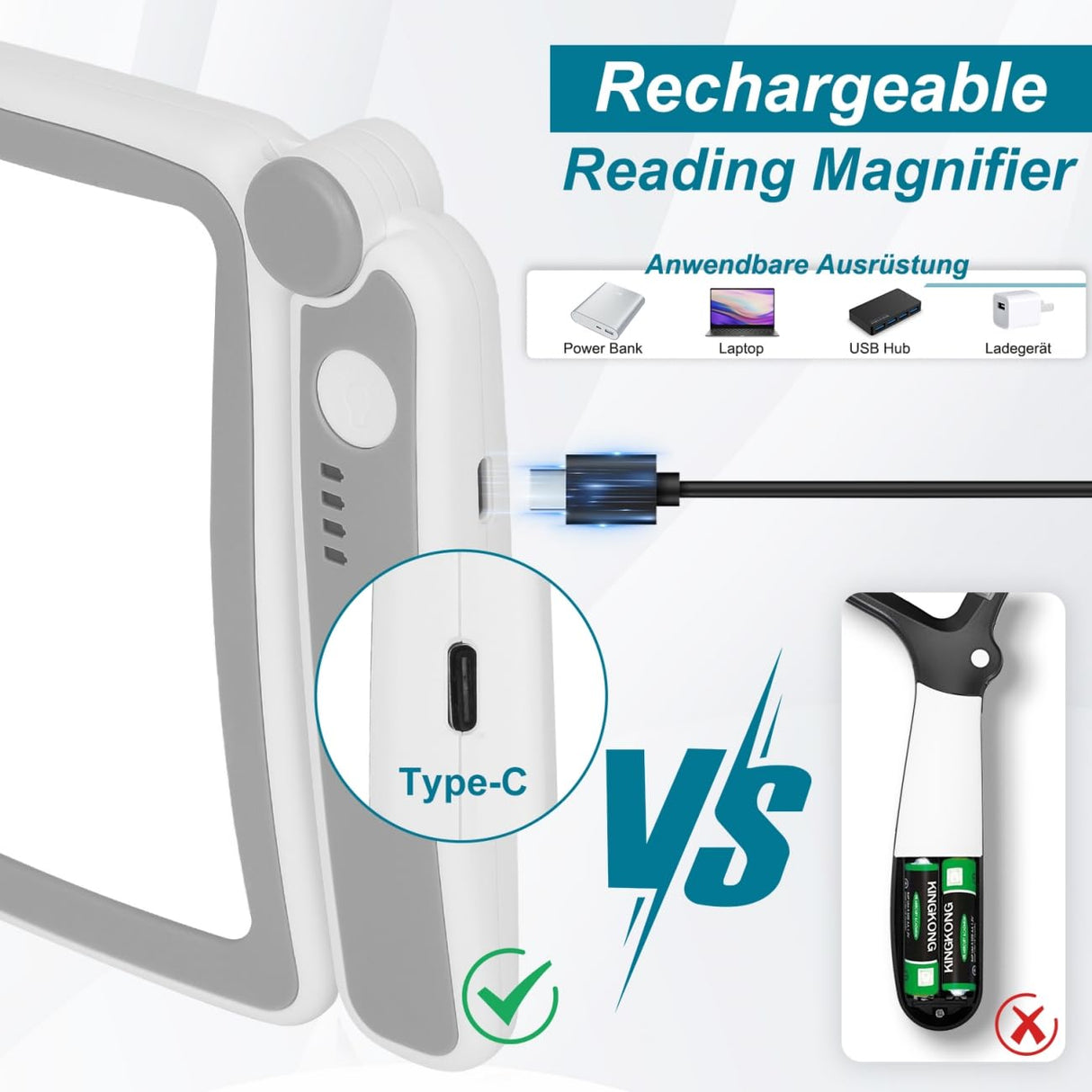 Rechargeable Magnifying Glass with Light for Reading, 5X Large Page Magnifier with LED Lighted for Seniors Low Vision, Folding Handheld Lightweight Rectangle Magnifier for Reading Book Small Print